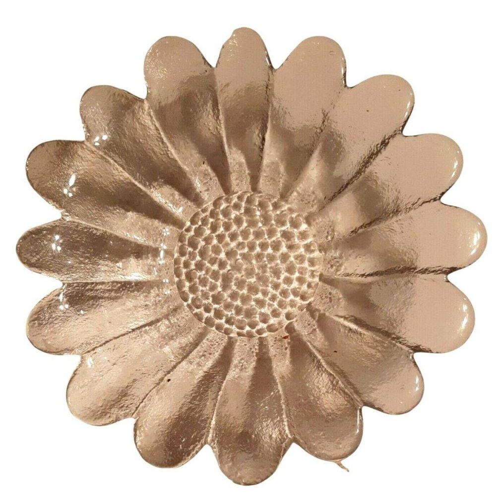 7" Frosted Glass Sunflower Molded Candy Nut Bowl Dish Heavy